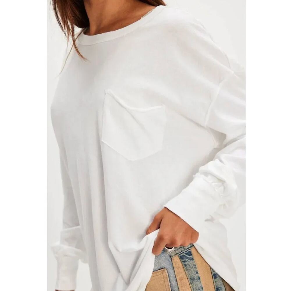NEW Free People We The Free Fade Into You Long Sleeve Tee Shirt Oversized White - Picture 5 of 6